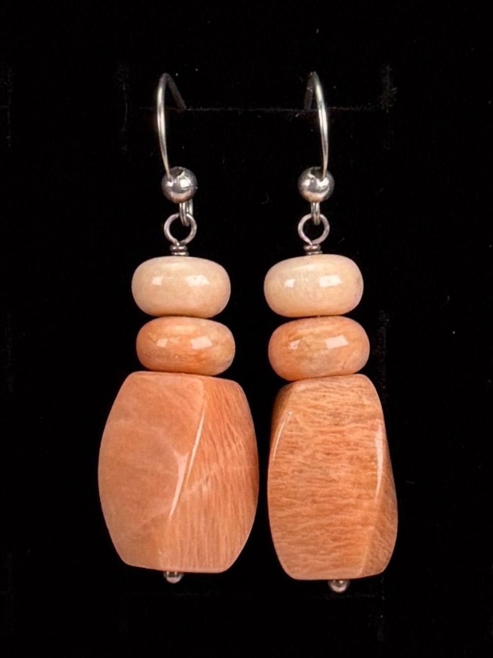 Vintage Weighted Peach Stone Dangle Weighted Pierced Earrings